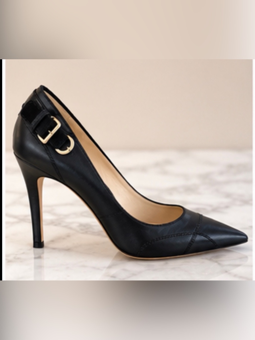 Boutique 9 Kelsey Black Leather Pointed Toe Stiletto Pumps Heels Size 7 - Picture 2 of 9